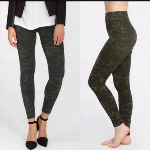 SPANX Look At Me Now Size Medium Seamless Green Camo Ankle Length Leggings - Picture 14 of 14